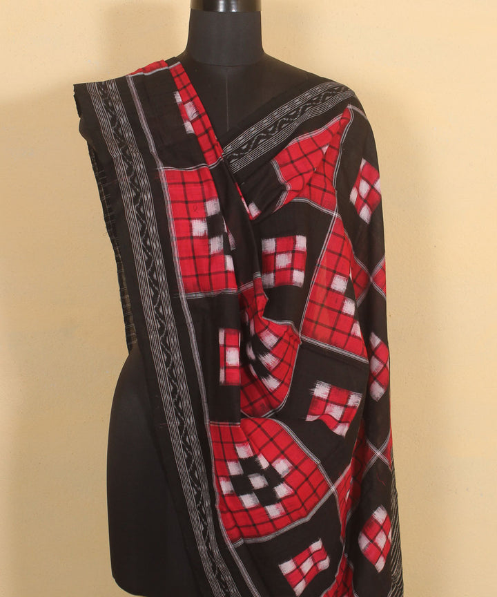 Red black handwoven cotton sambalpuri dupatta