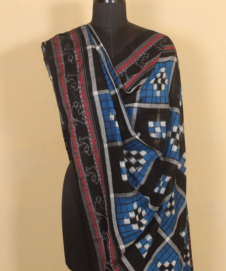 Navy blue white black handwoven cotton sambalpuri dupatta