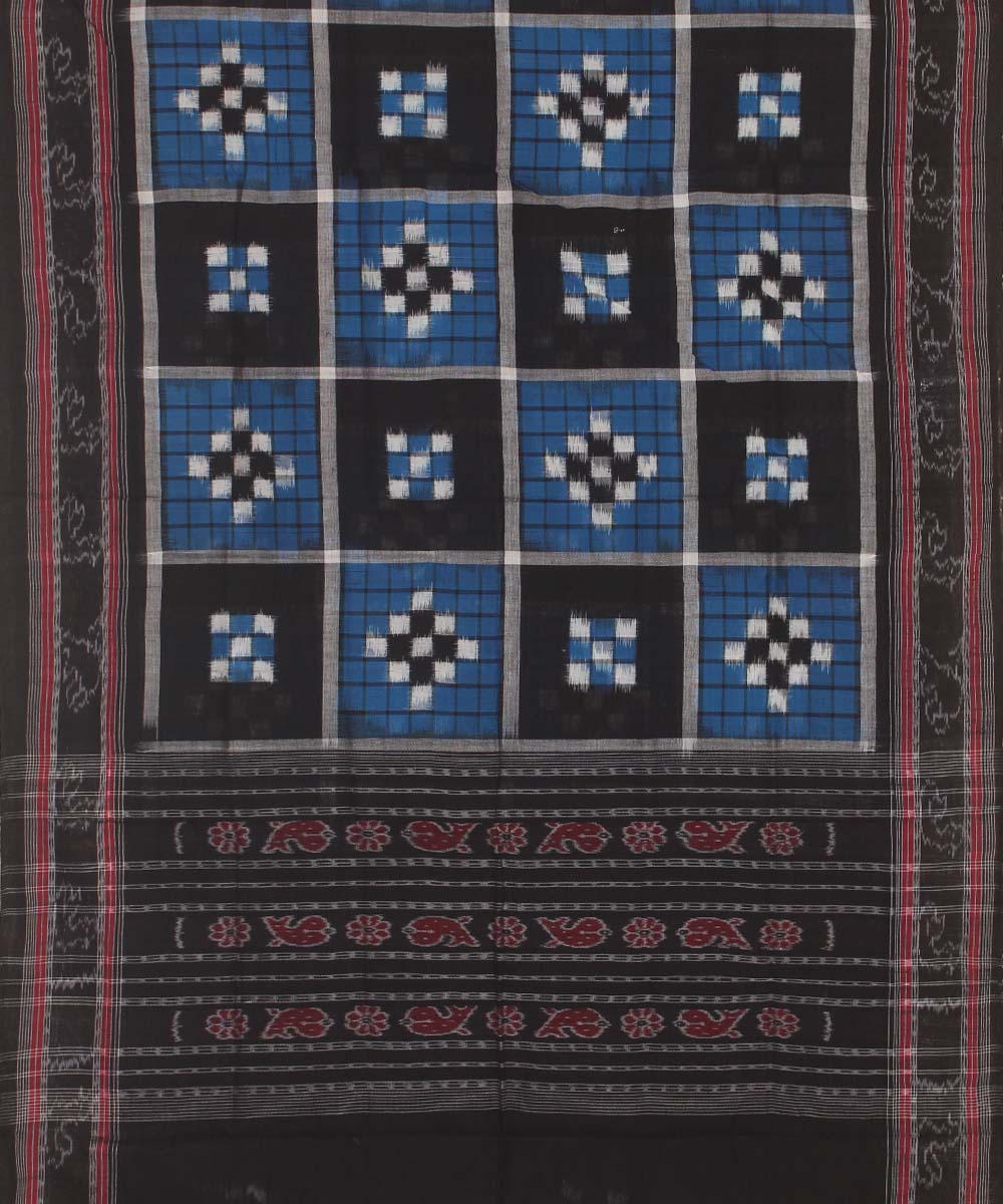 Navy blue white black handwoven cotton sambalpuri dupatta