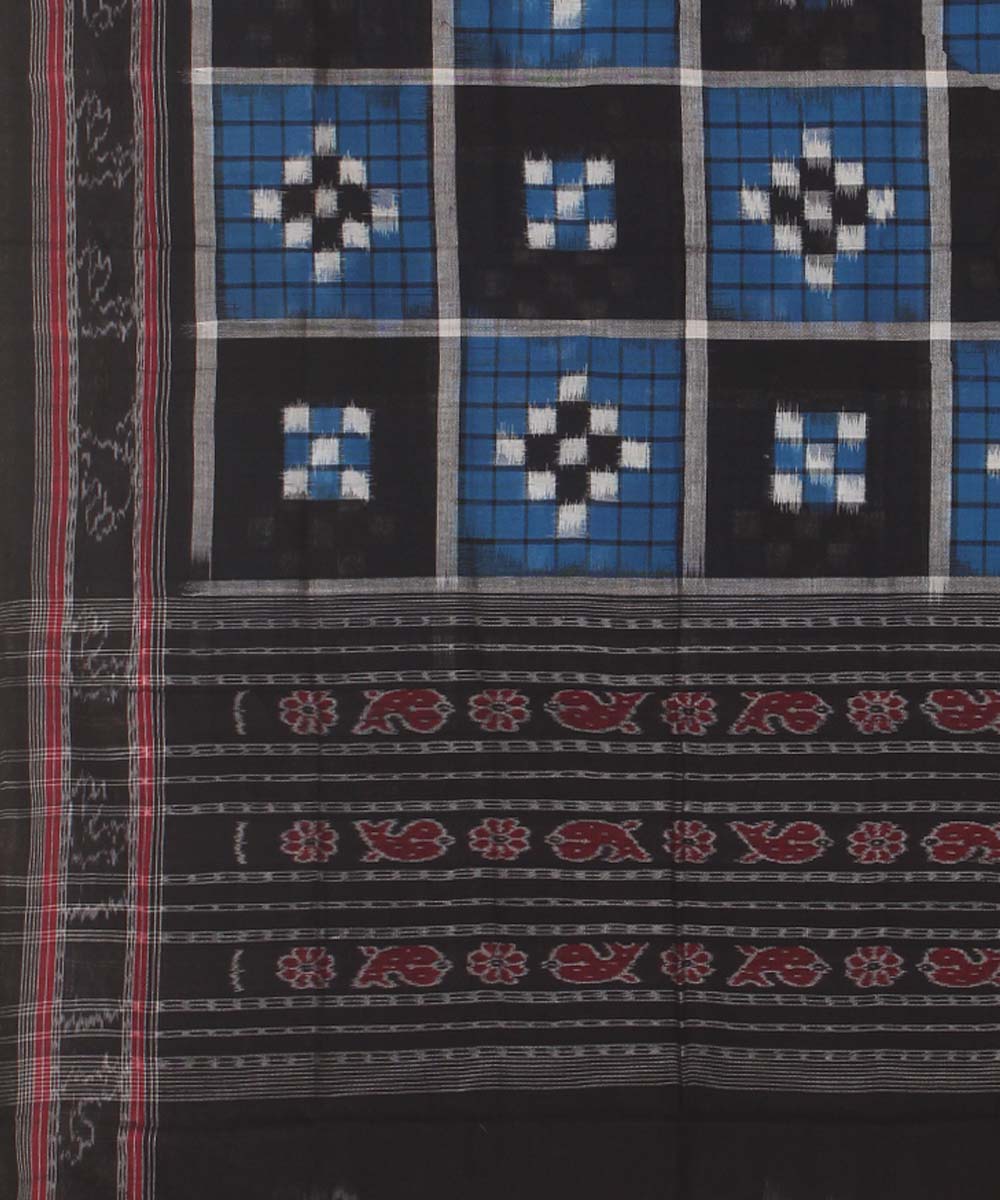 Navy blue white black handwoven cotton sambalpuri dupatta
