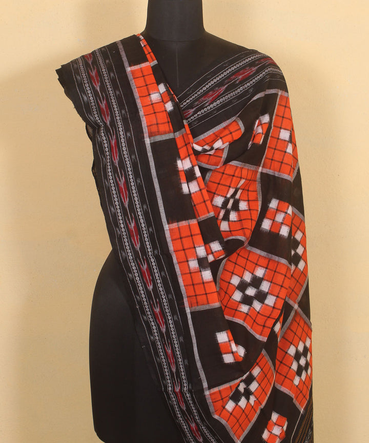 Orange white black handwoven cotton sambalpuri dupatta