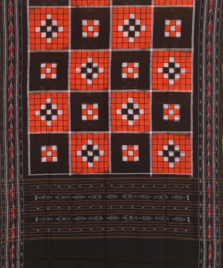 Orange white black handwoven cotton sambalpuri dupatta