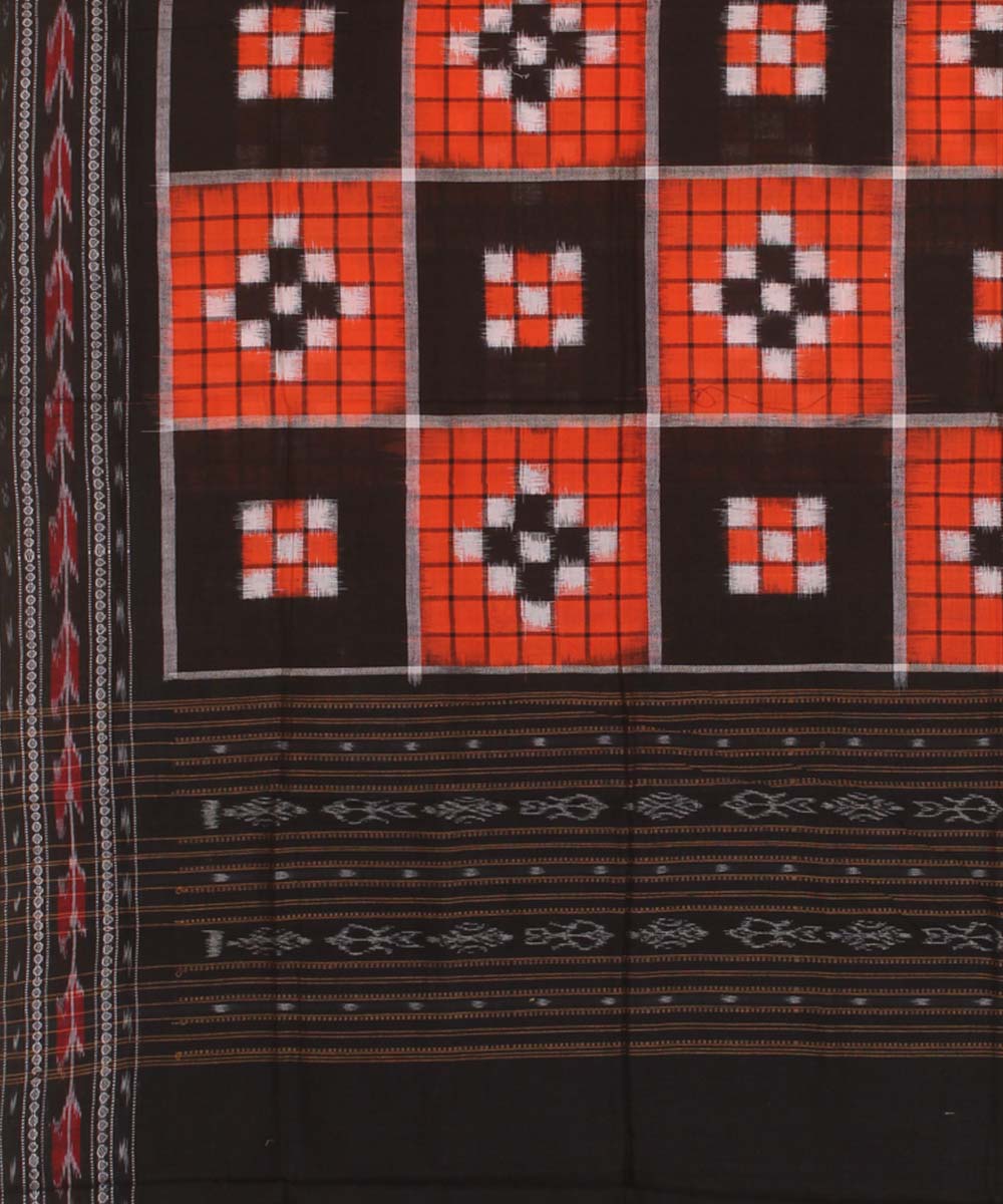 Orange white black handwoven cotton sambalpuri dupatta
