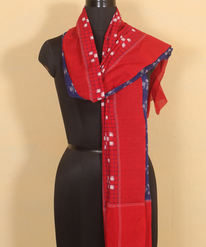 Red blue handwoven cotton sambalpuri stole
