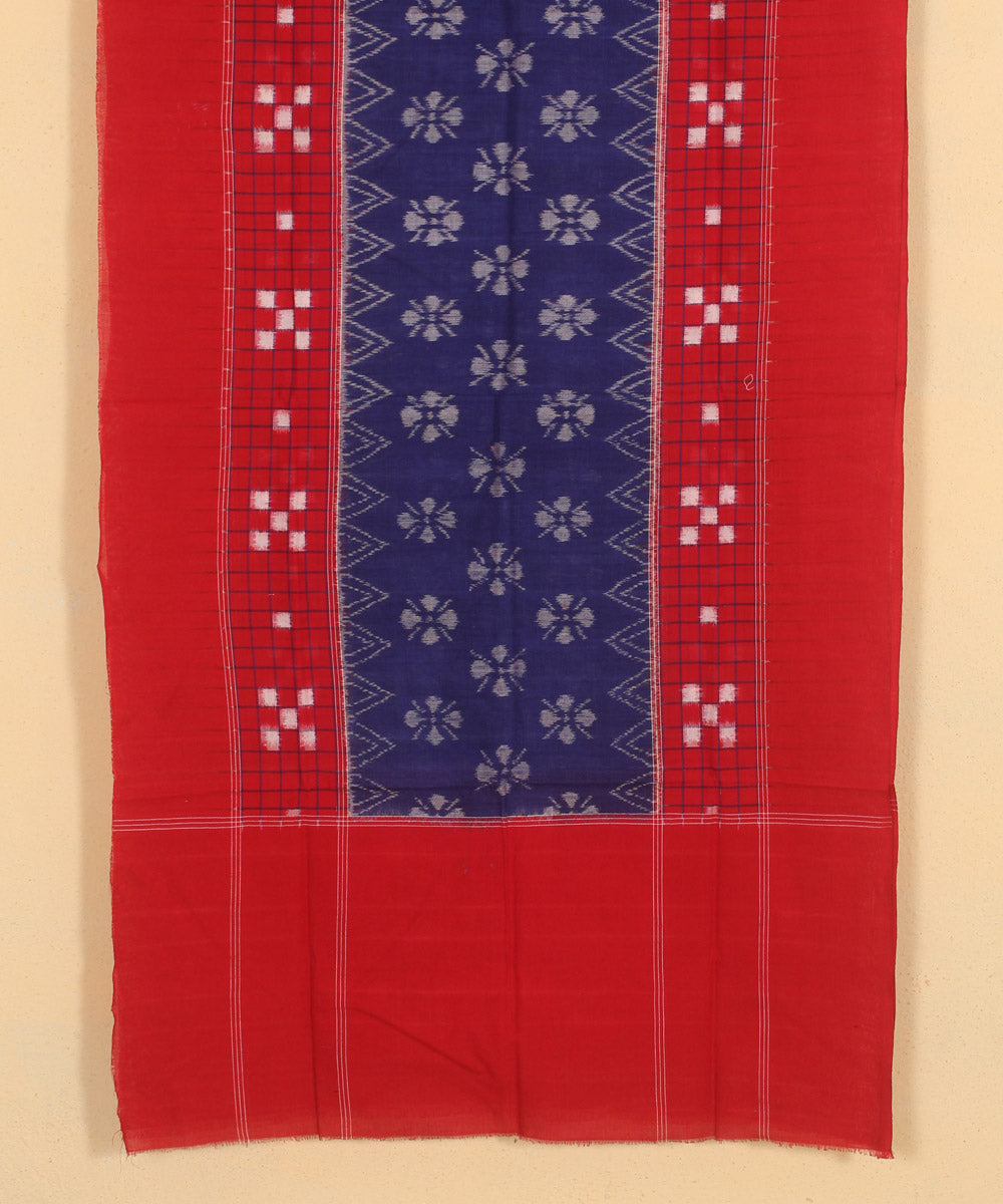 Red blue handwoven cotton sambalpuri stole