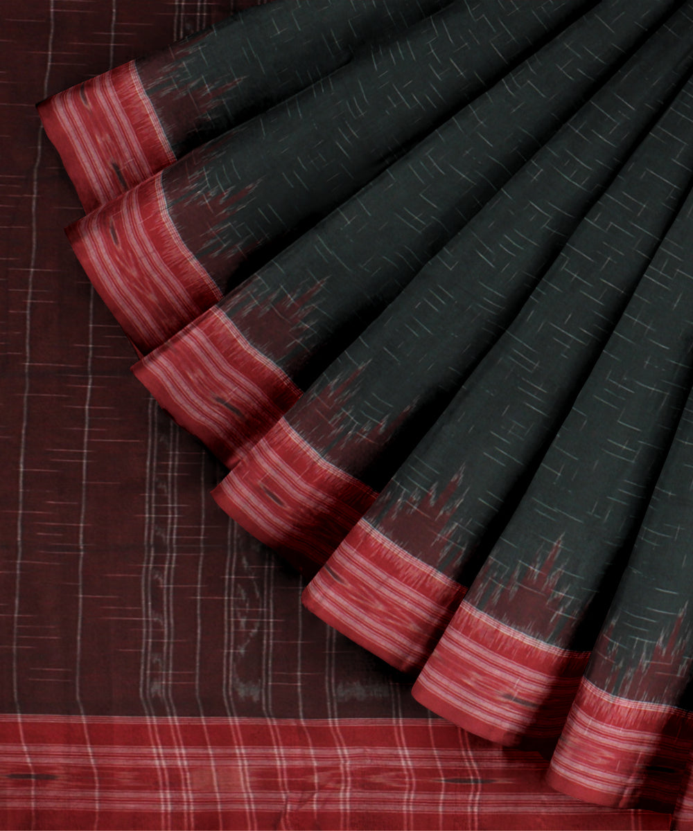 Dark green red silk handloom nuapatna saree