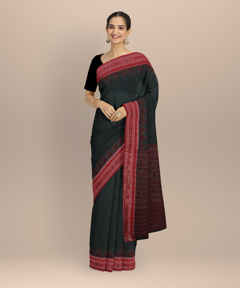 Dark green red silk handloom nuapatna saree