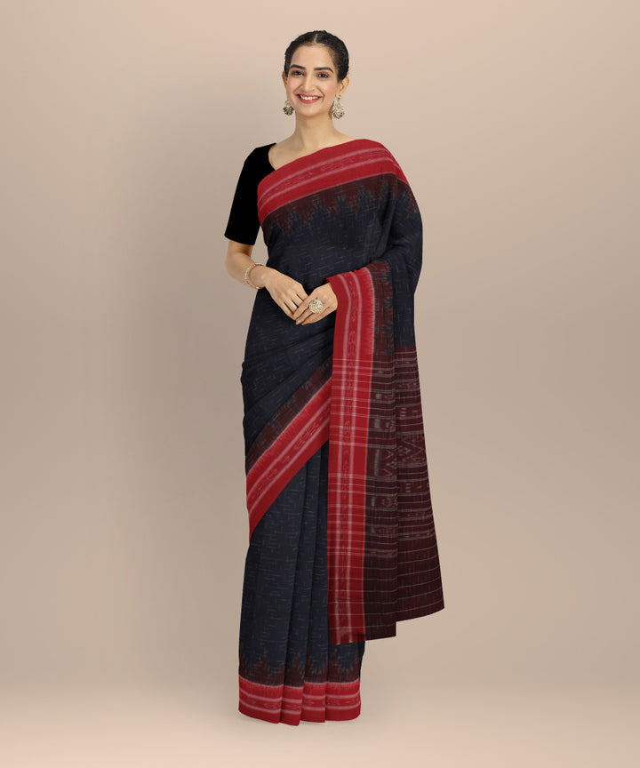 Navy blue red cotton handloom nuapatna saree