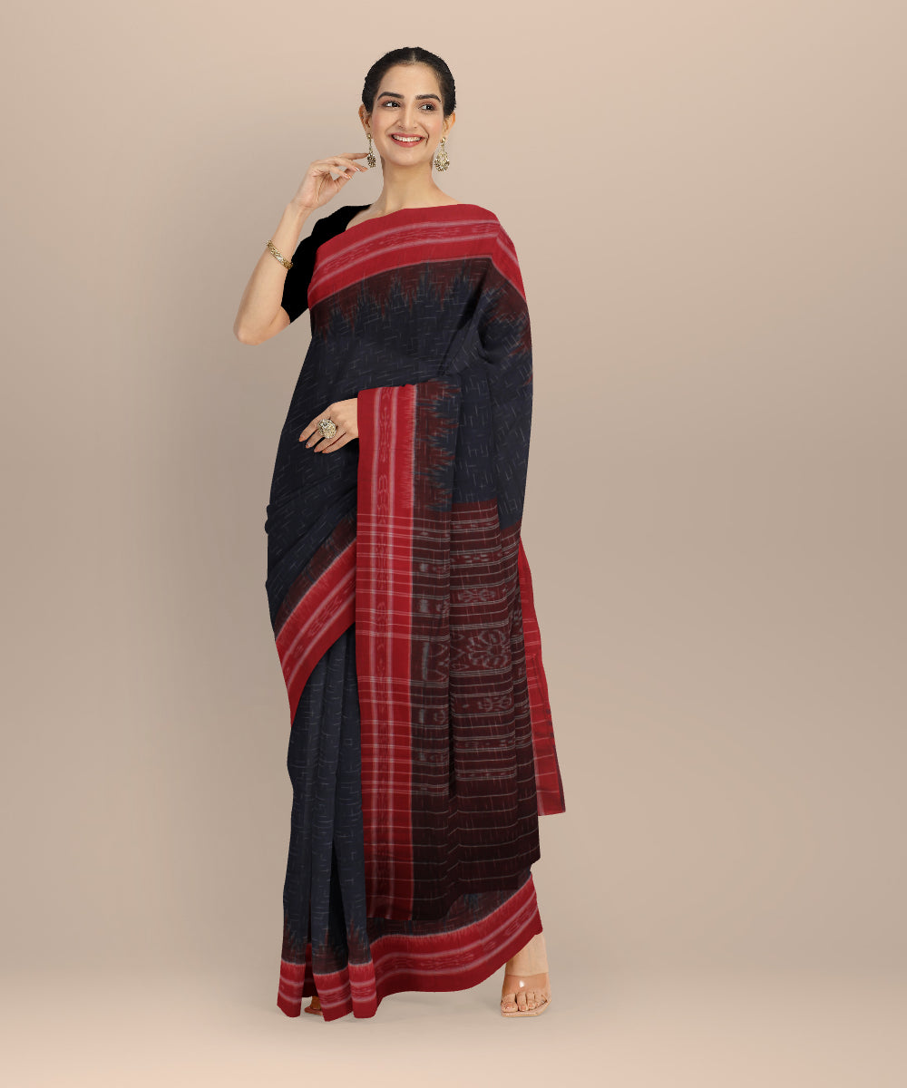 Navy blue red cotton handloom nuapatna saree
