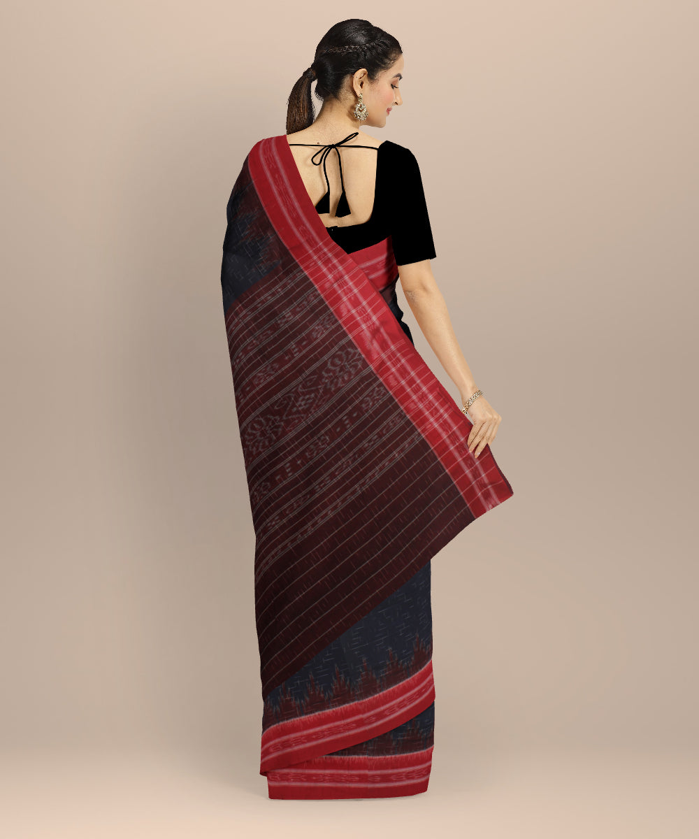 Navy blue red cotton handloom nuapatna saree