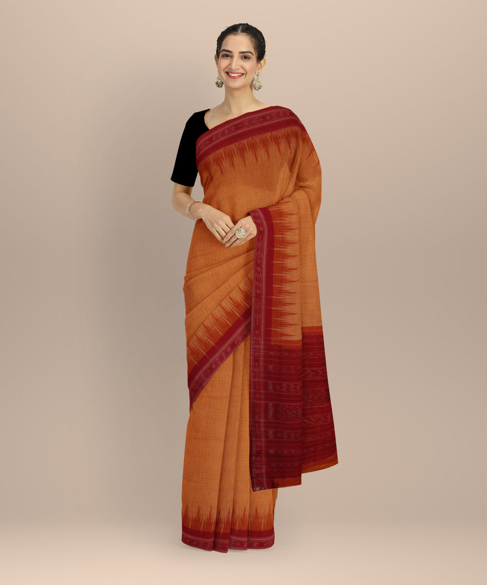 Yellow red cotton handloom nuapatna saree