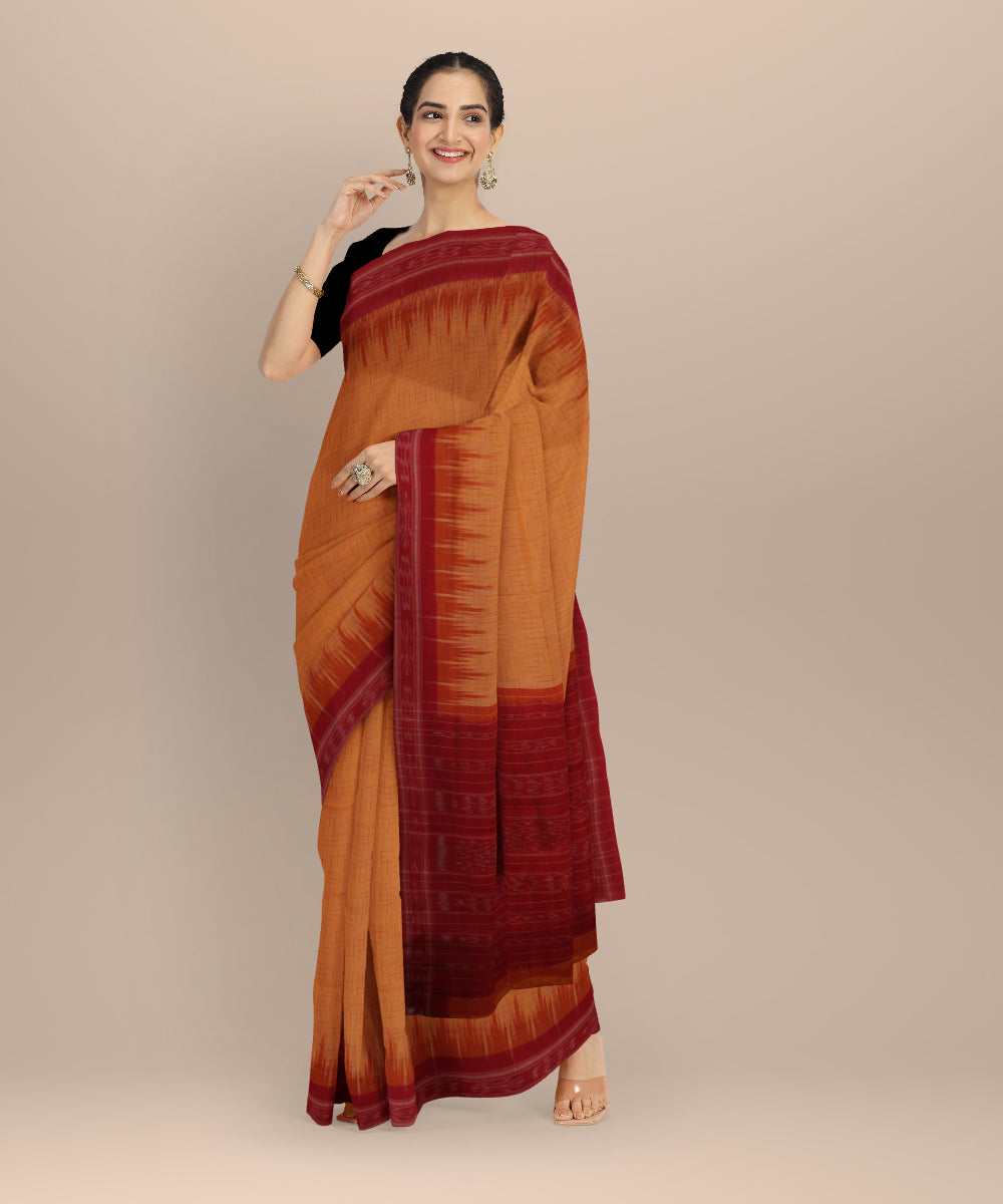 Yellow red cotton handloom nuapatna saree