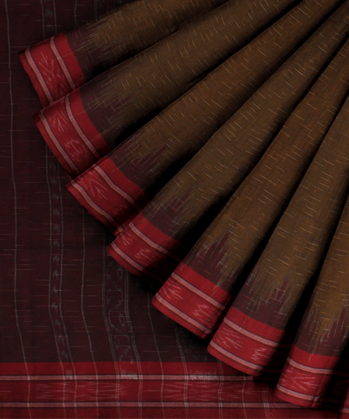 Mustard red cotton handloom nuapatna saree