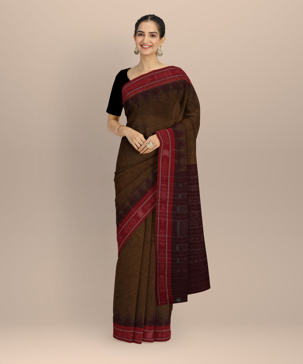 Mustard red cotton handloom nuapatna saree