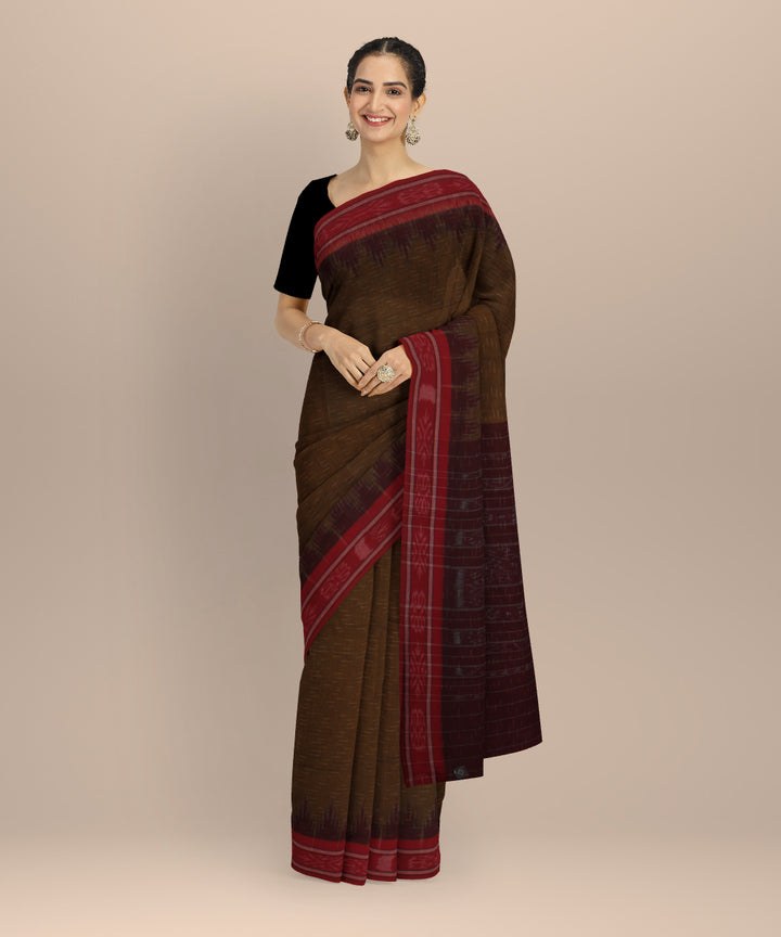 Mustard red cotton handloom nuapatna saree
