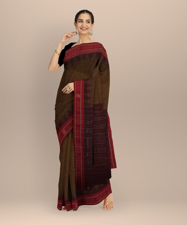 Mustard red cotton handloom nuapatna saree