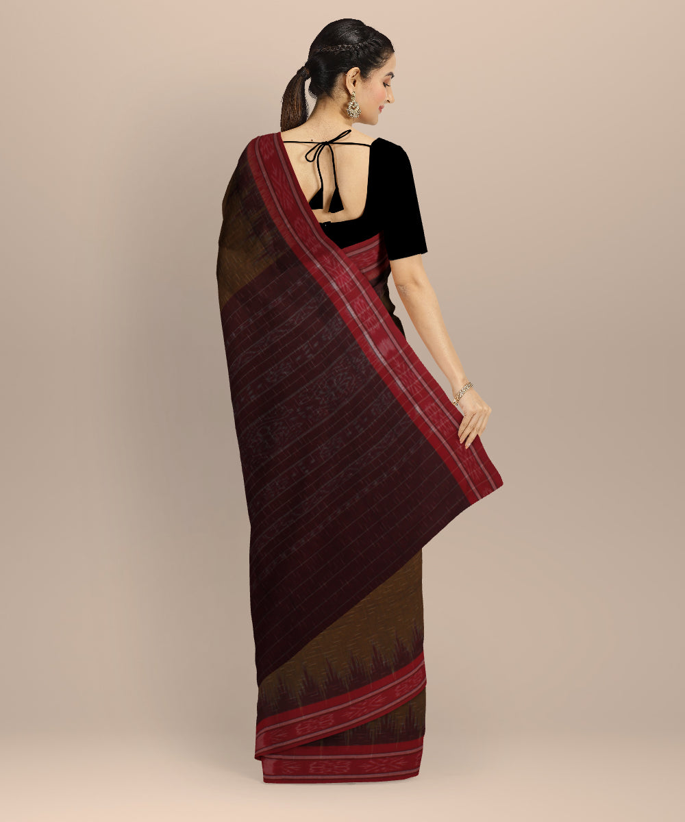Mustard red cotton handloom nuapatna saree