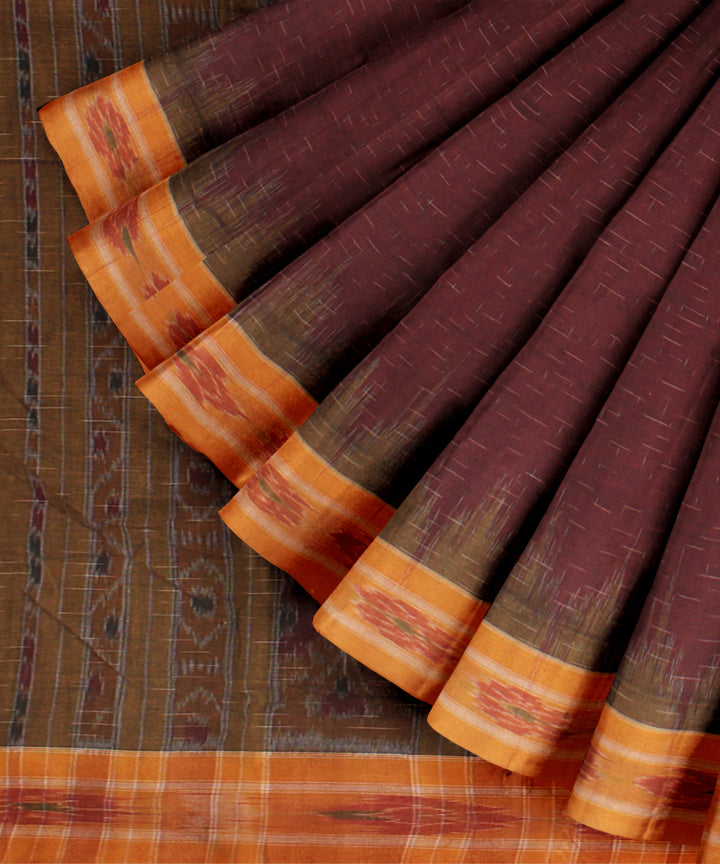 Maroon yellow cotton handloom nuapatna saree