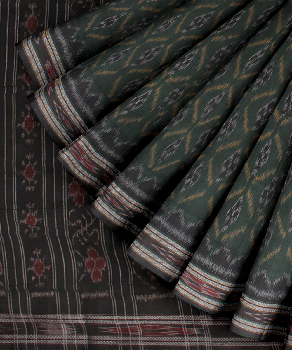 Dark green black cotton handloom nuapatna saree