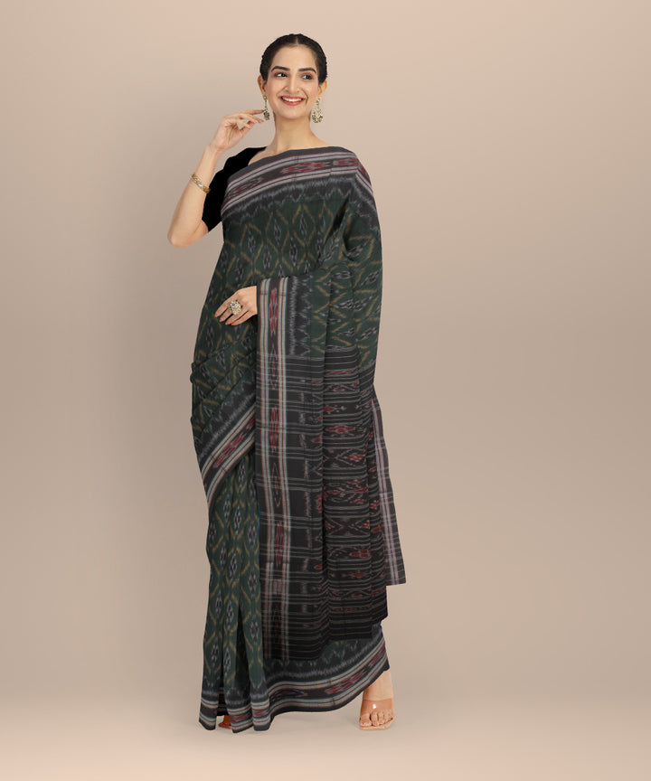 Dark green black cotton handloom nuapatna saree