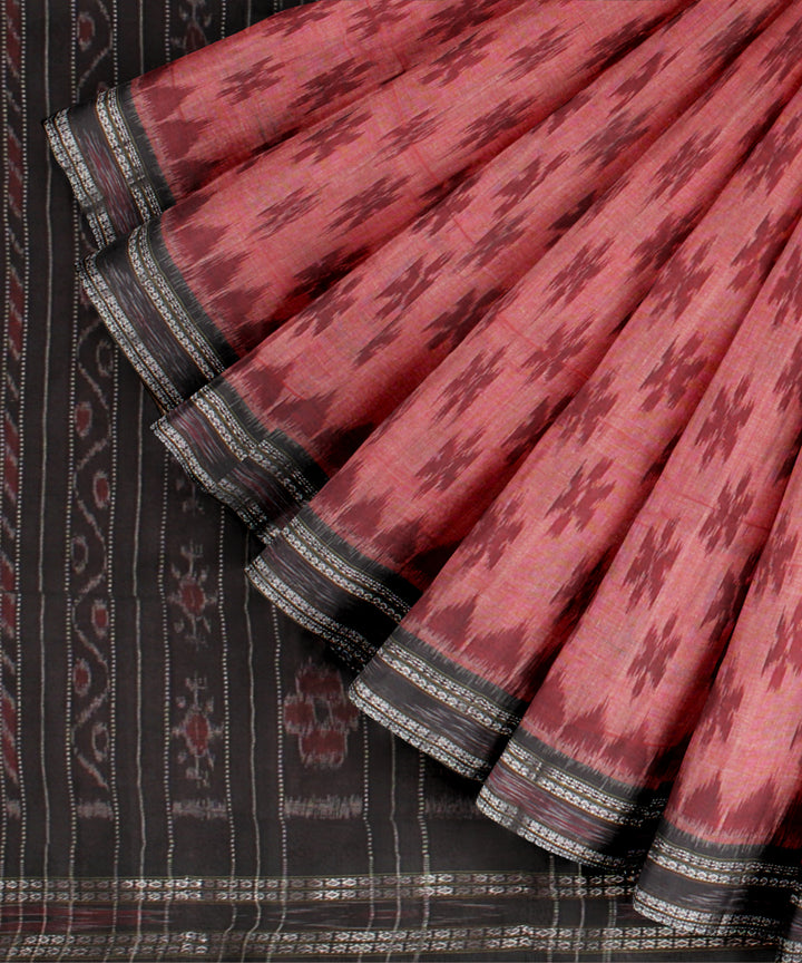 Peach black cotton handloom nuapatna saree