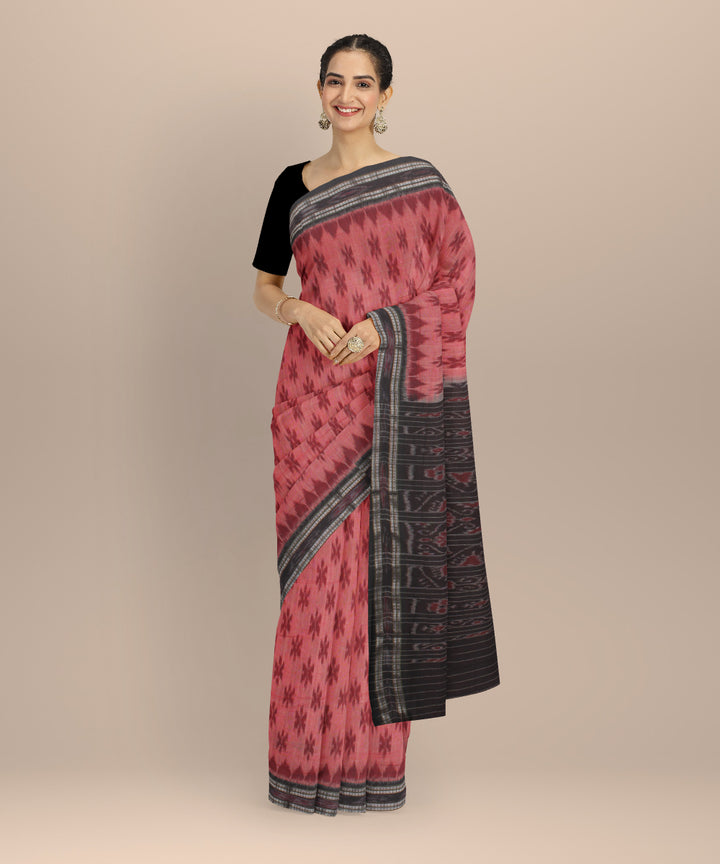 Peach black cotton handloom nuapatna saree