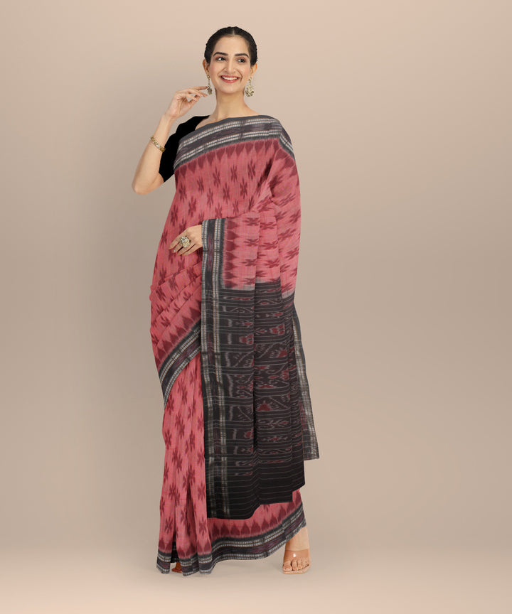 Peach black cotton handloom nuapatna saree