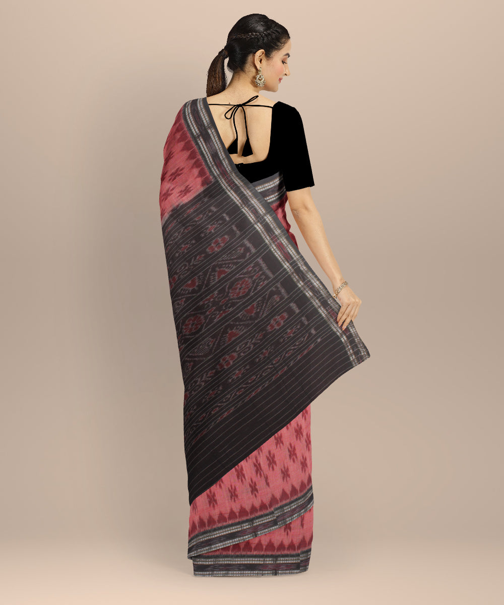 Peach black cotton handloom nuapatna saree