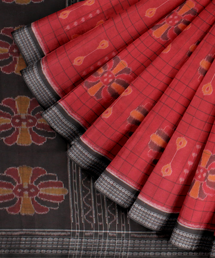 Red black cotton handloom baghambari sambalpuri saree