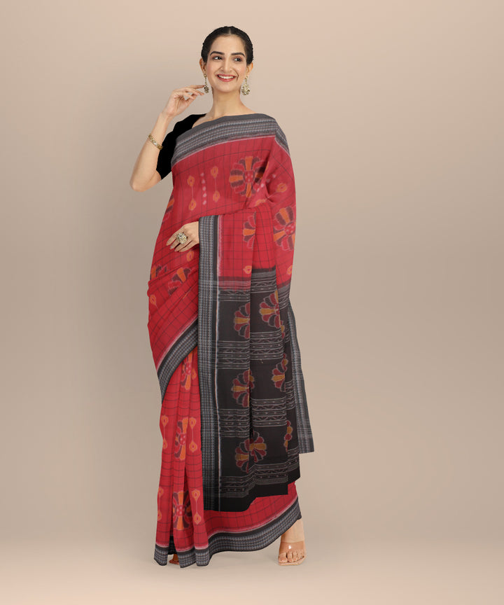 Red black cotton handloom baghambari sambalpuri saree