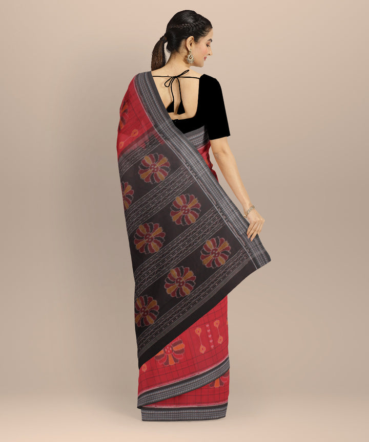 Red black cotton handloom baghambari sambalpuri saree