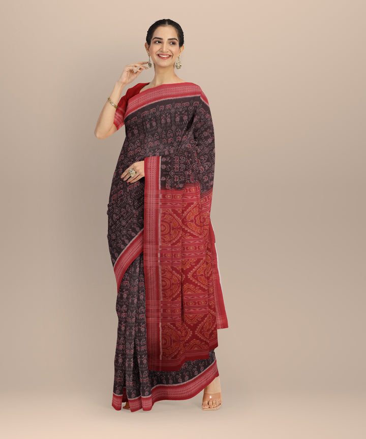 Red coffee cotton handloom sambalpuri saree