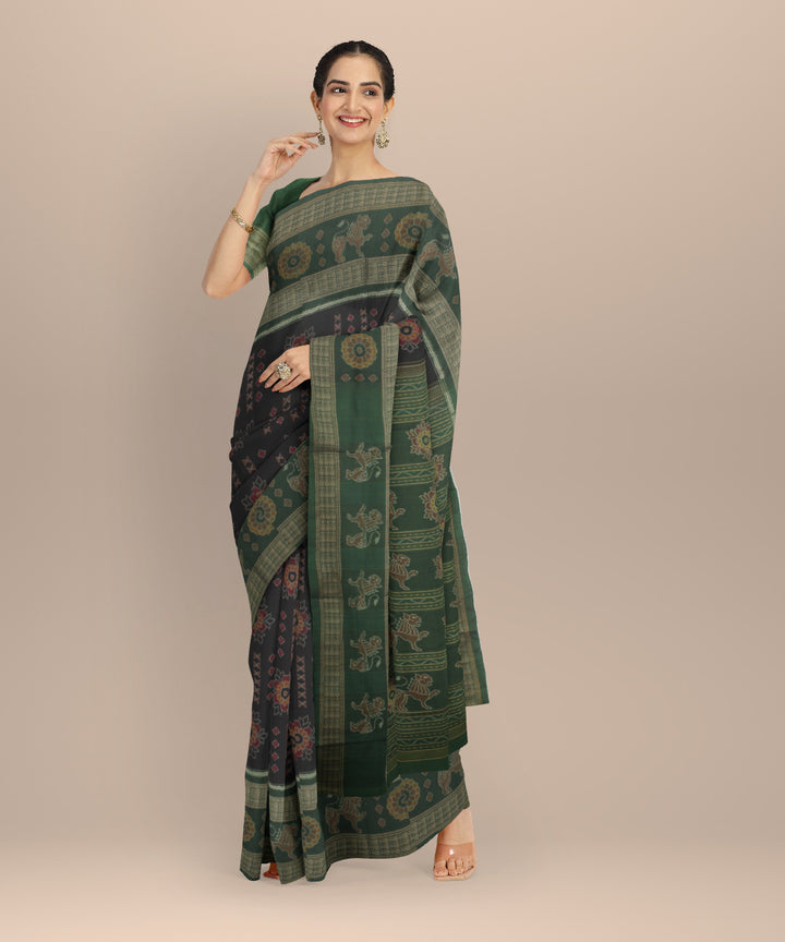Black green cotton handloom sambalpuri saree