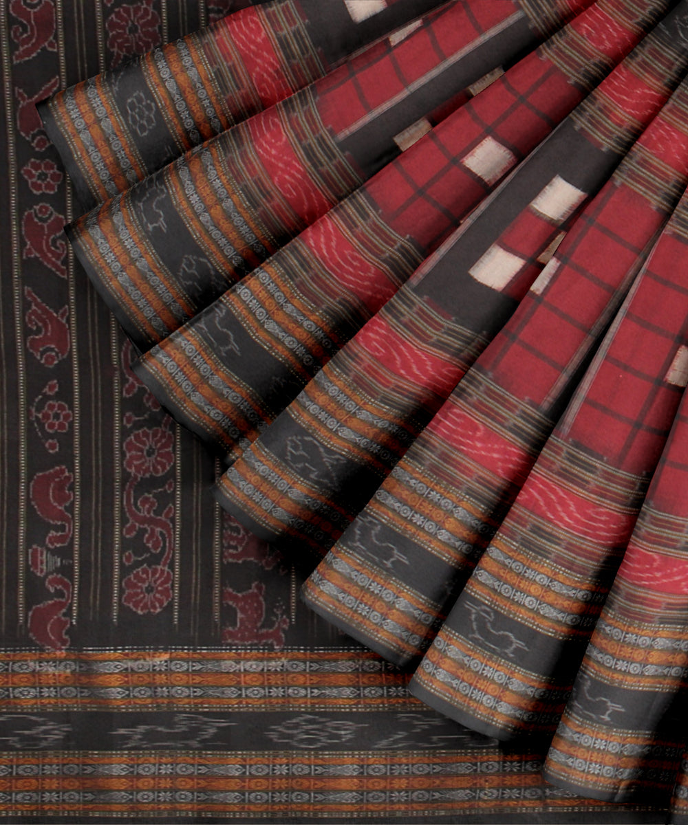 Red black bichitrapuri cotton handloom sambalpuri saree