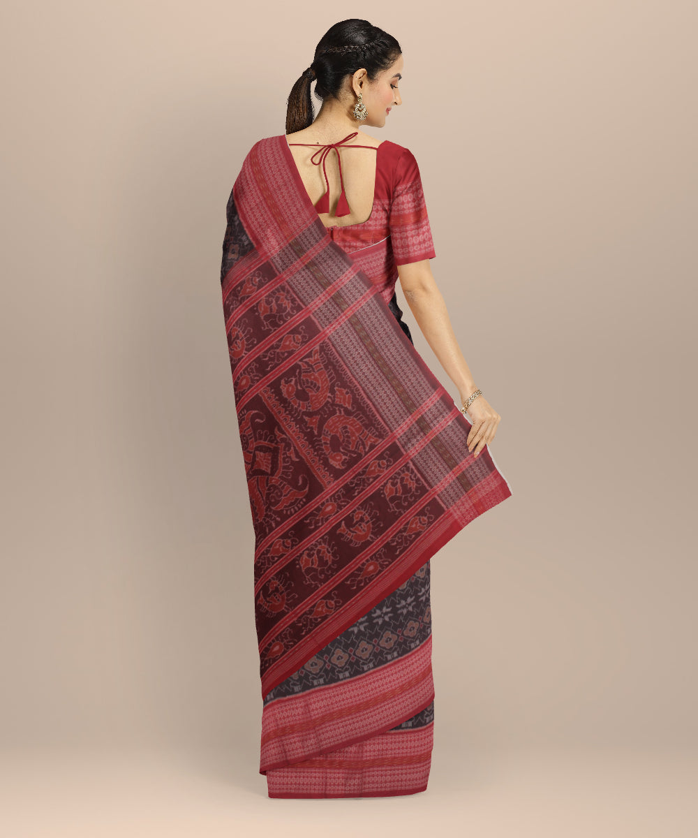 Red cofee cotton handloom sambalpuri saree
