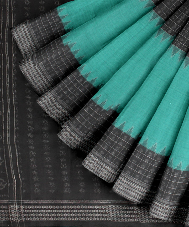 Cyan blue black cotton handloom sambalpuri saree