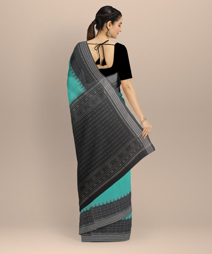 Cyan blue black cotton handloom sambalpuri saree