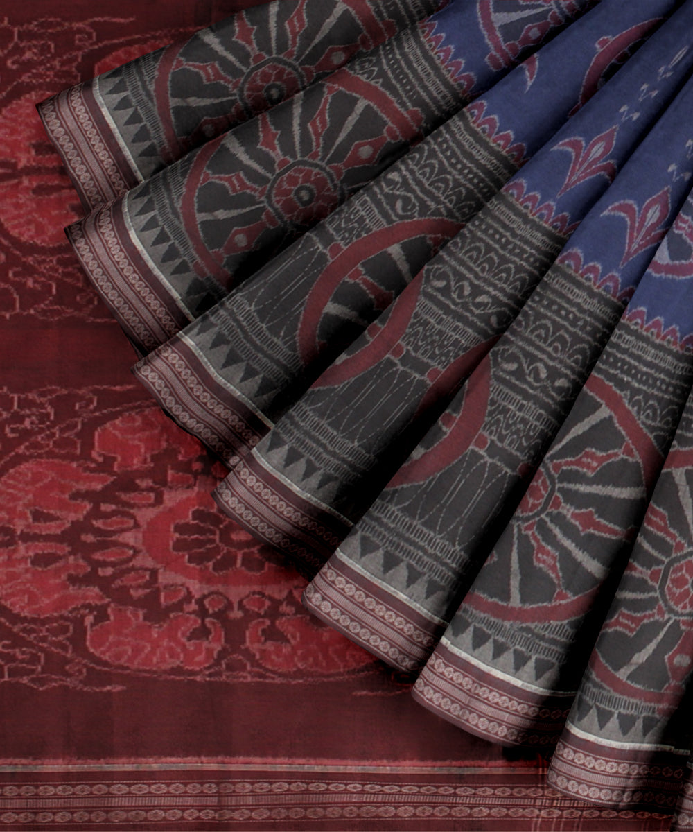 Black blue maroon cotton handloom sambalpuri saree