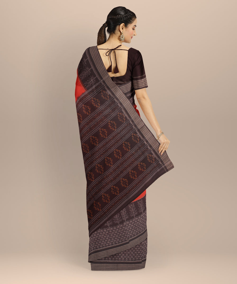Orange coffee cotton handloom sambalpuri saree
