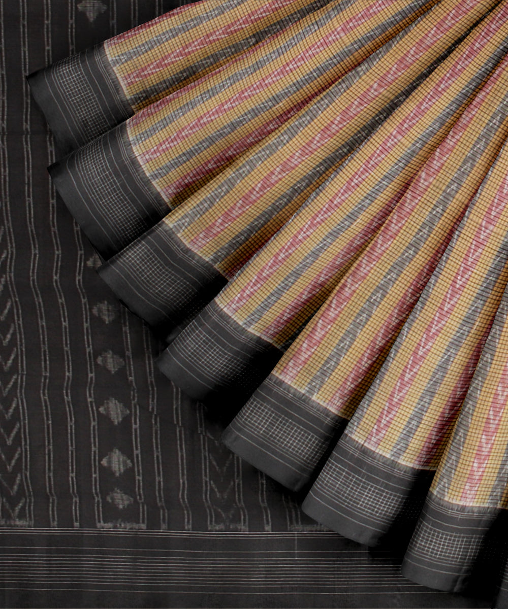 Beige black cotton handloom sambalpuri saree