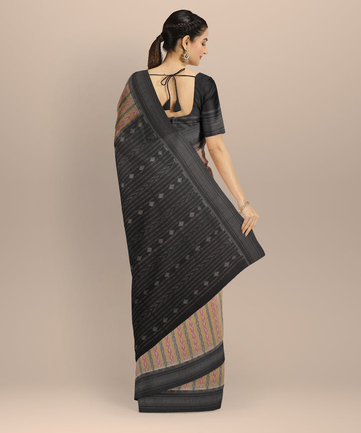 Beige black cotton handloom sambalpuri saree