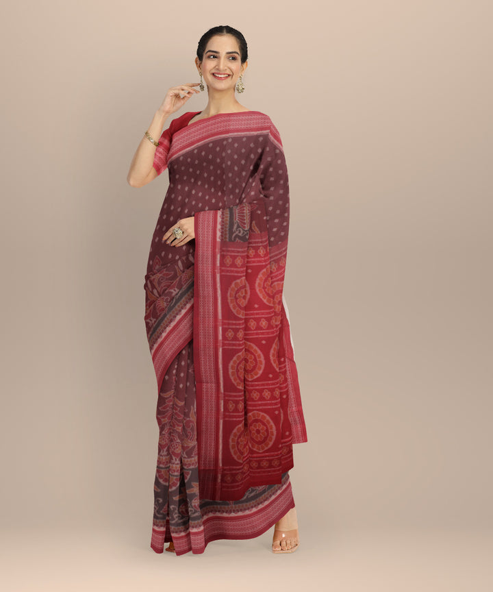 Maroon red handloom sambalpuri cotton saree