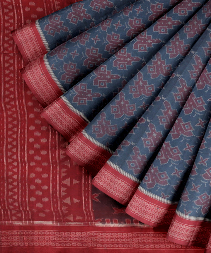 Sky blue red cotton handloom sambalpuri saree