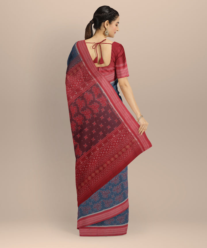 Sky blue red cotton handloom sambalpuri saree
