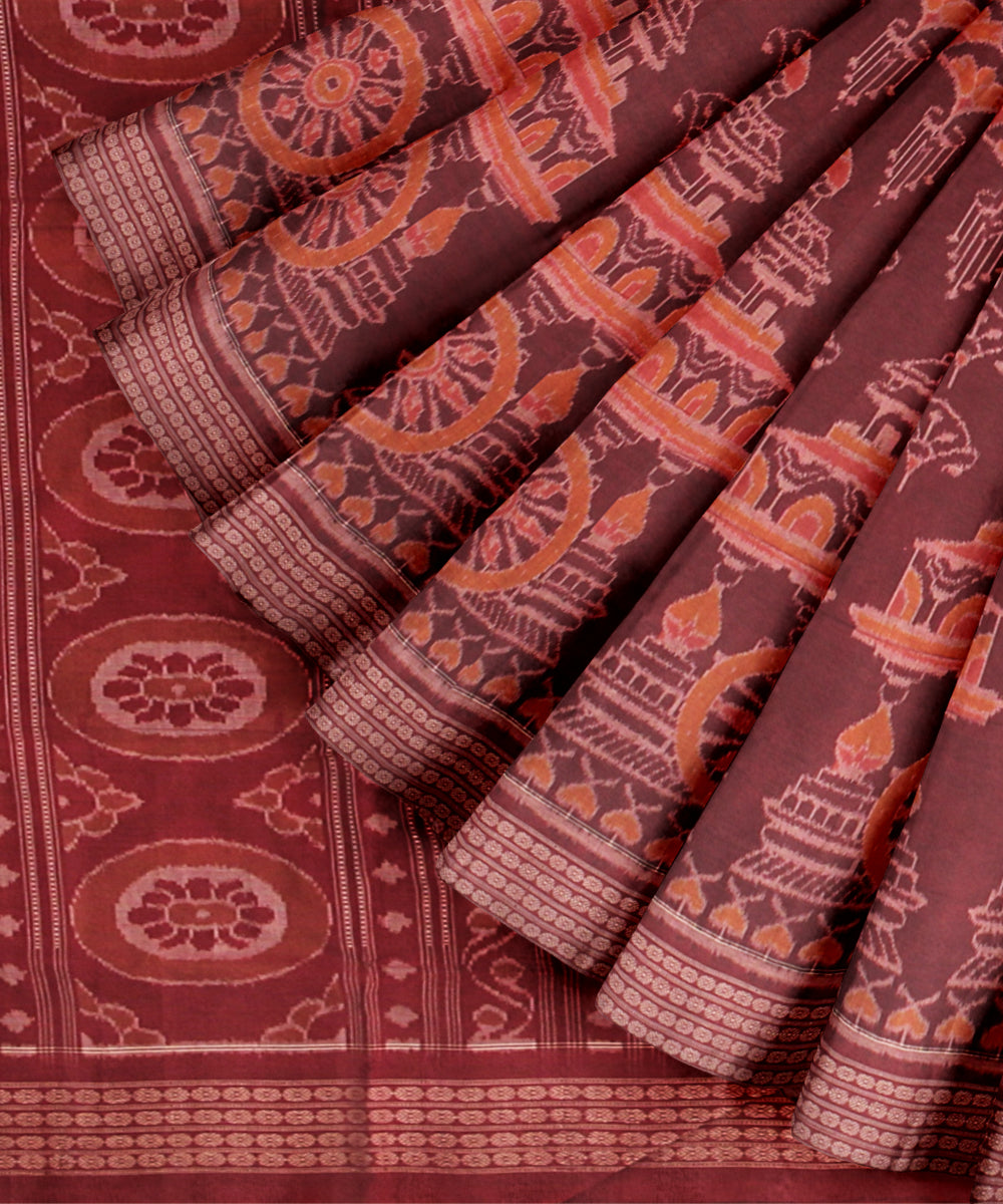 Maroon red cotton handloom sambalpuri saree