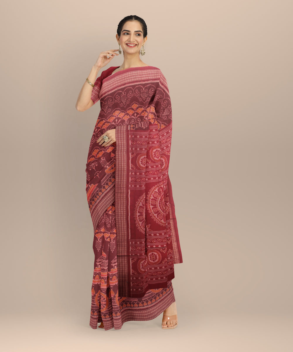 Maroon red cotton handloom sambalpuri saree