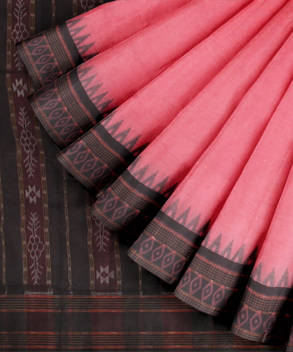 Pink black cotton handloom sambalpuri saree