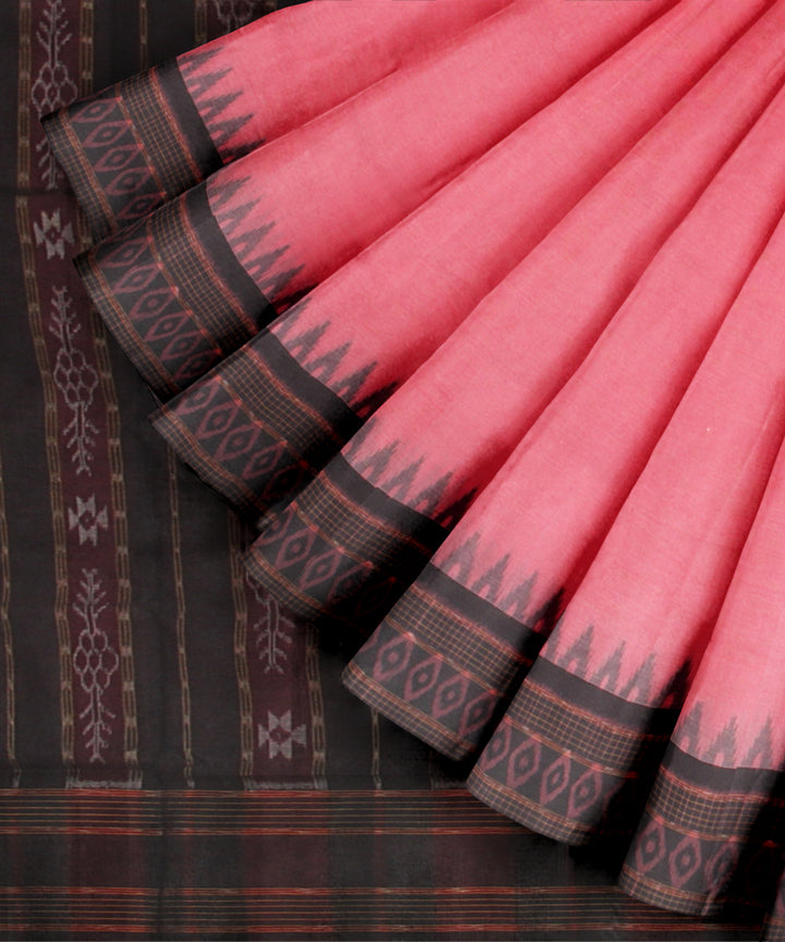 Pink black cotton handloom sambalpuri saree