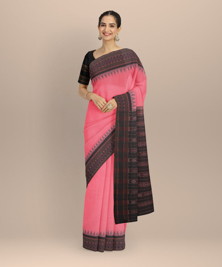 Pink black cotton handloom sambalpuri saree