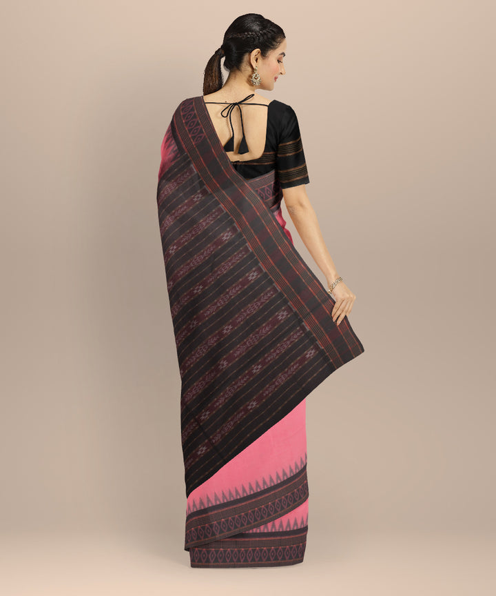 Pink black cotton handloom sambalpuri saree